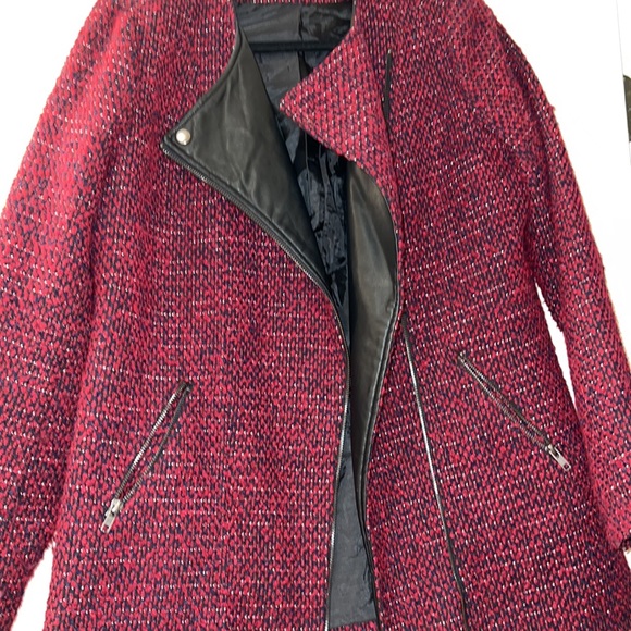Just Fab Winter Boucle Moto Burgundy Jacket Size Medium - Picture 5 of 7